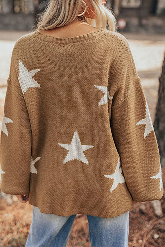 Stars Lantern Sleeve Knit Sweater