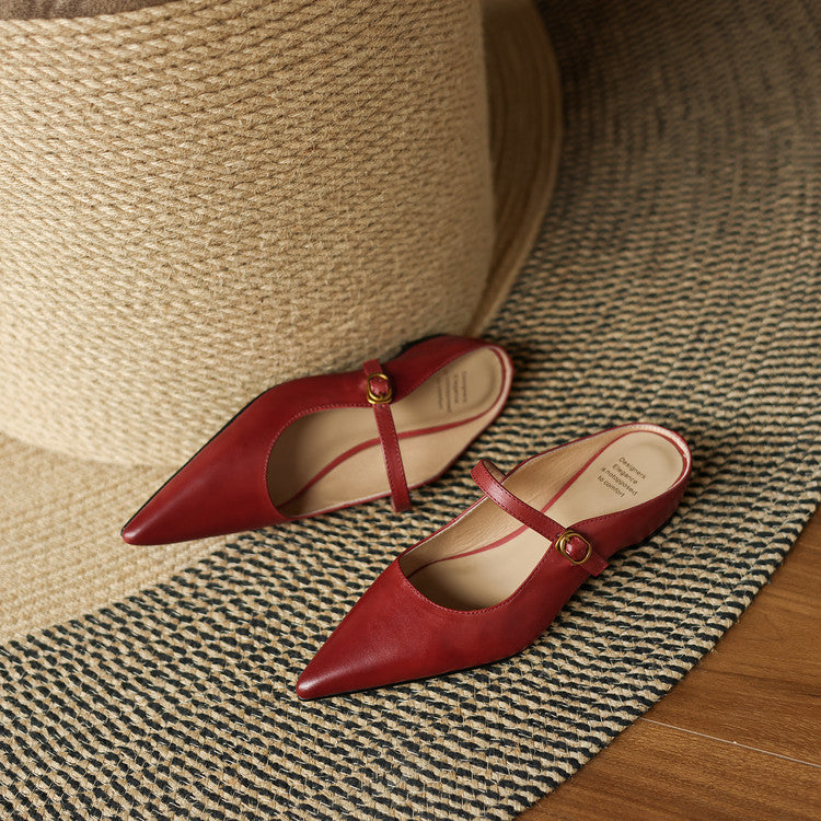 Pointed Toe Mary Jane Strap Backless Mules