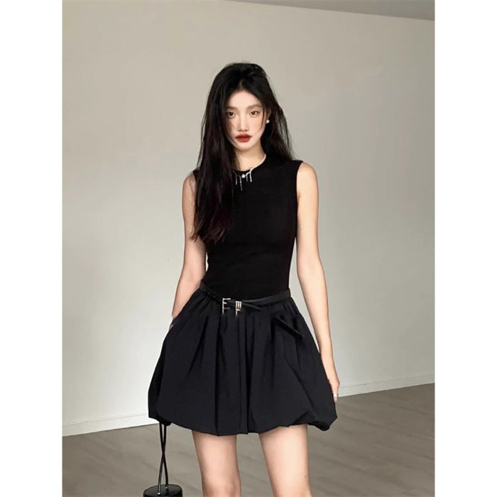 Sleeveless Knit Top Bubble Hem Mini Two Piece Set 6