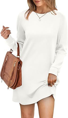 Crew Neck Long Sleeve Side Pocket Sweatshirt Shift Mini Dress 2