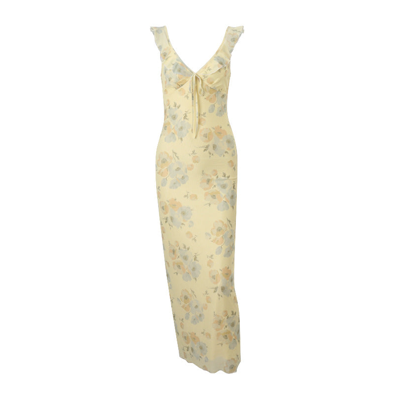 Floral Chiffon V-Neck Cami Bias Cut Maxi Slip Dress 4