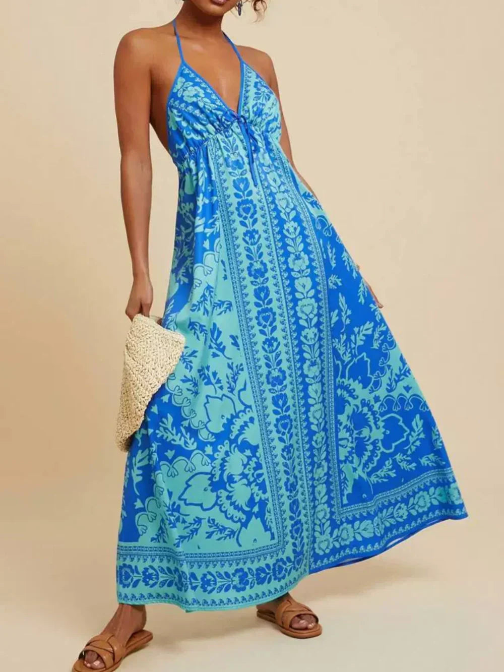Floral Print Sling Holiday Dress Blue