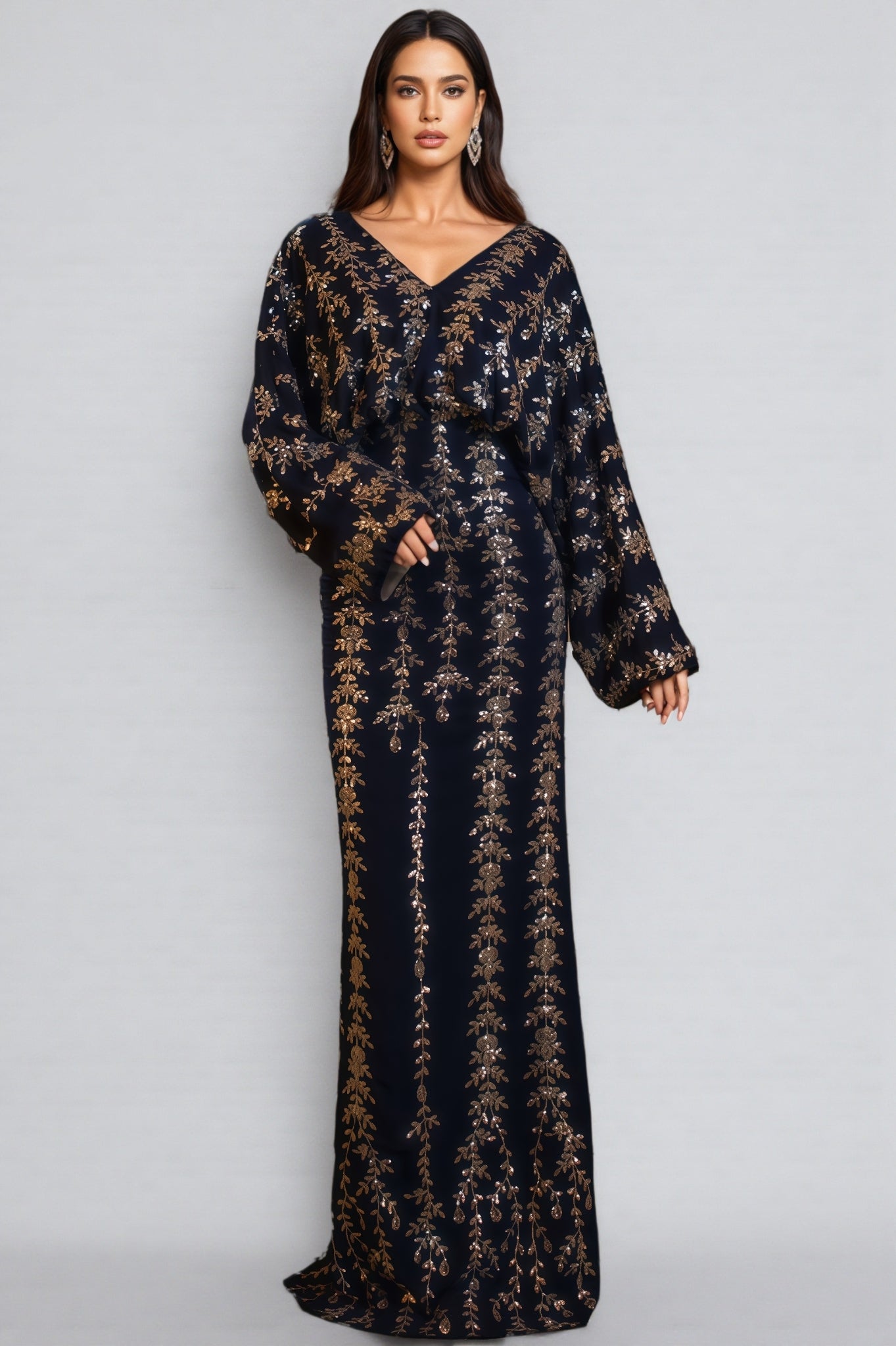 Mereke V-Neck Hip Wrap Sequin Maxi Dress - View 5