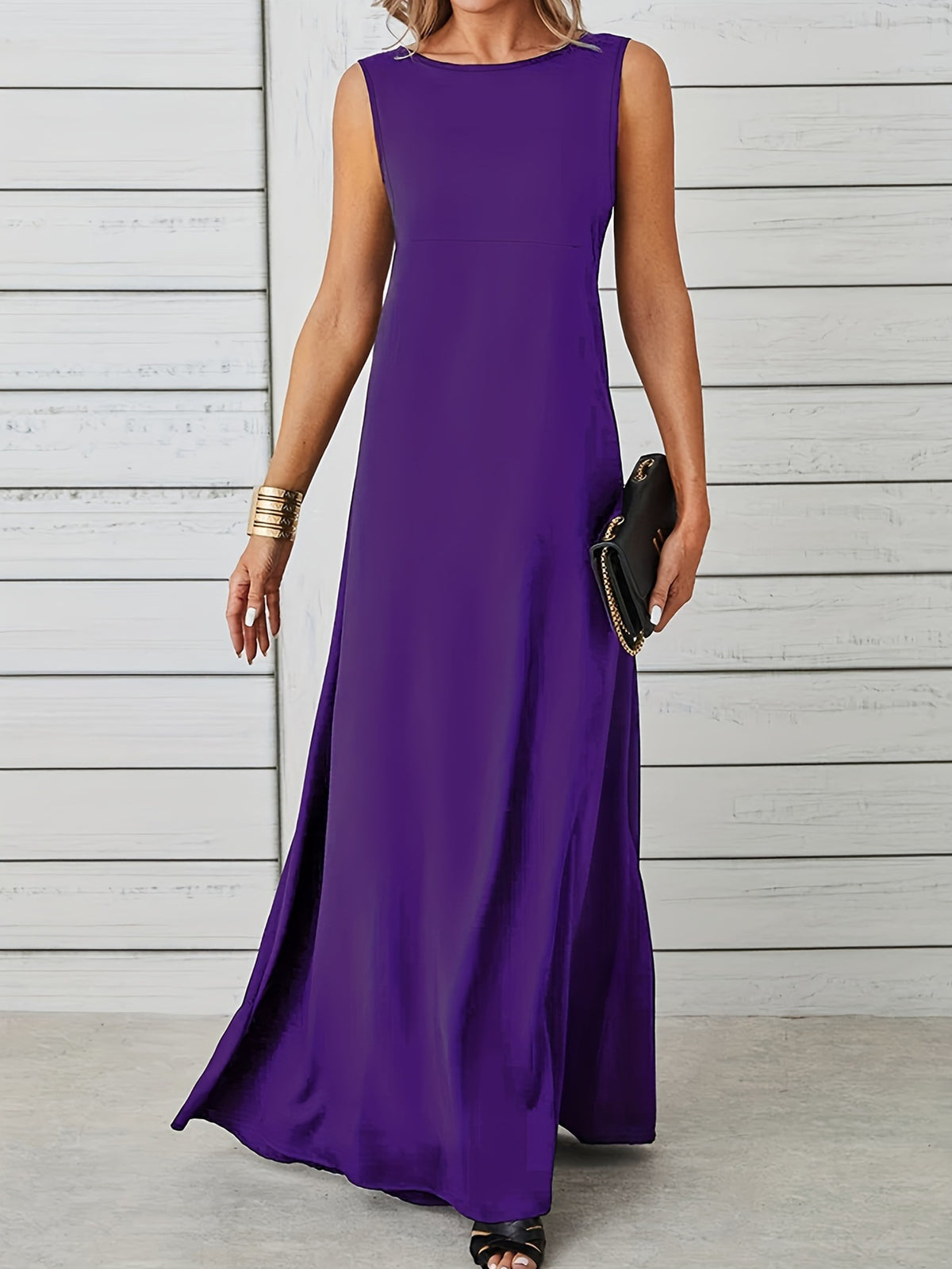 Crew Neck Sleeveless Empire Waist A-Line Maxi Dress 9