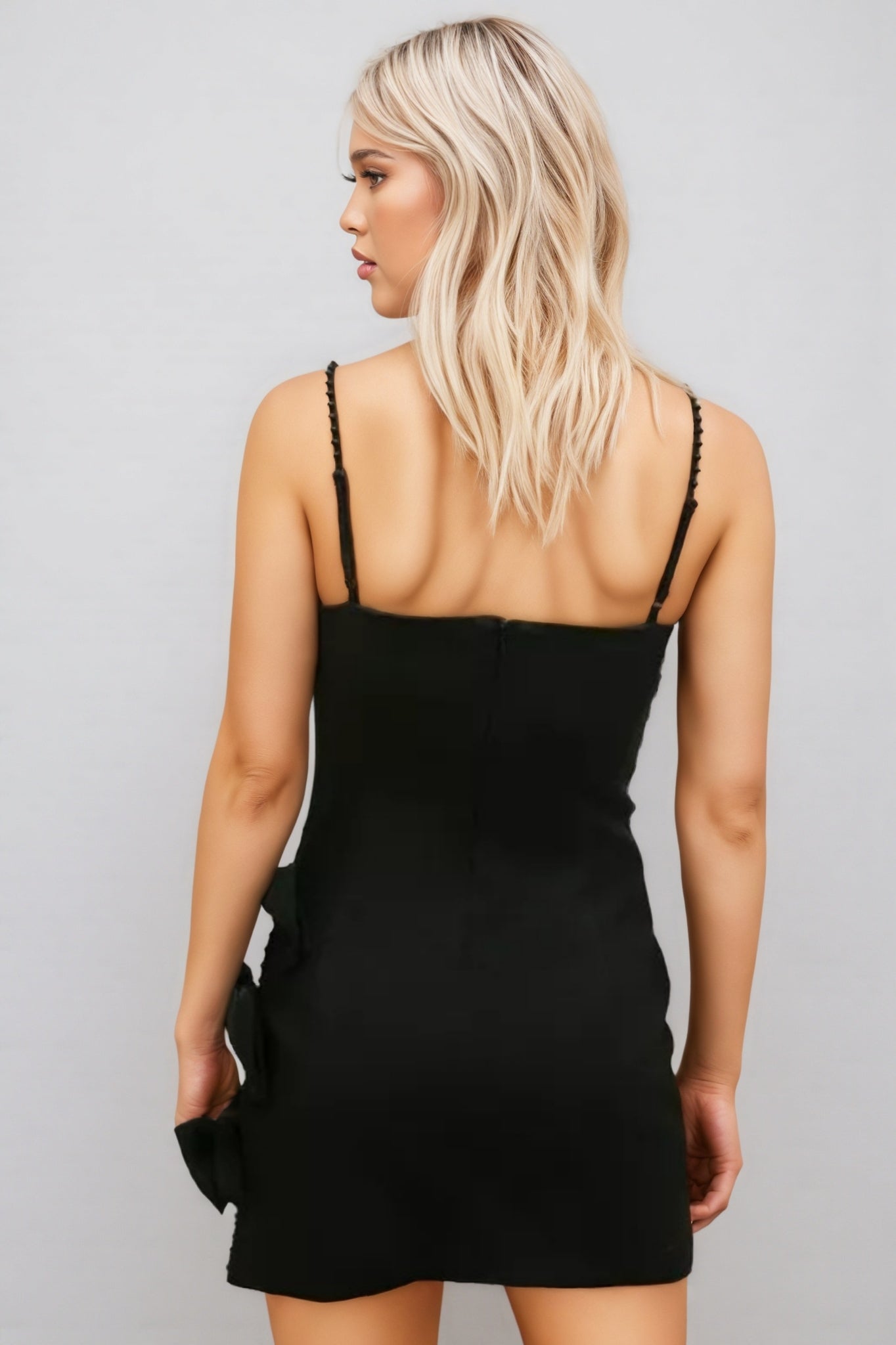 Beaded Strap Sweetheart Bow High Split Bodycon Mini Dress