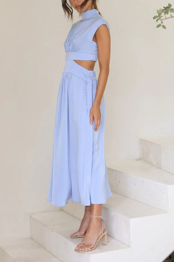 Light of My Life Cutout Waist Pocketed Vacation Midi Dress