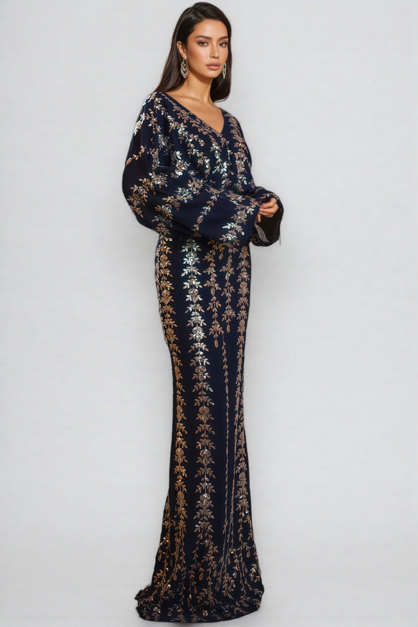Mereke V-Neck Hip Wrap Sequin Maxi Dress - View 3