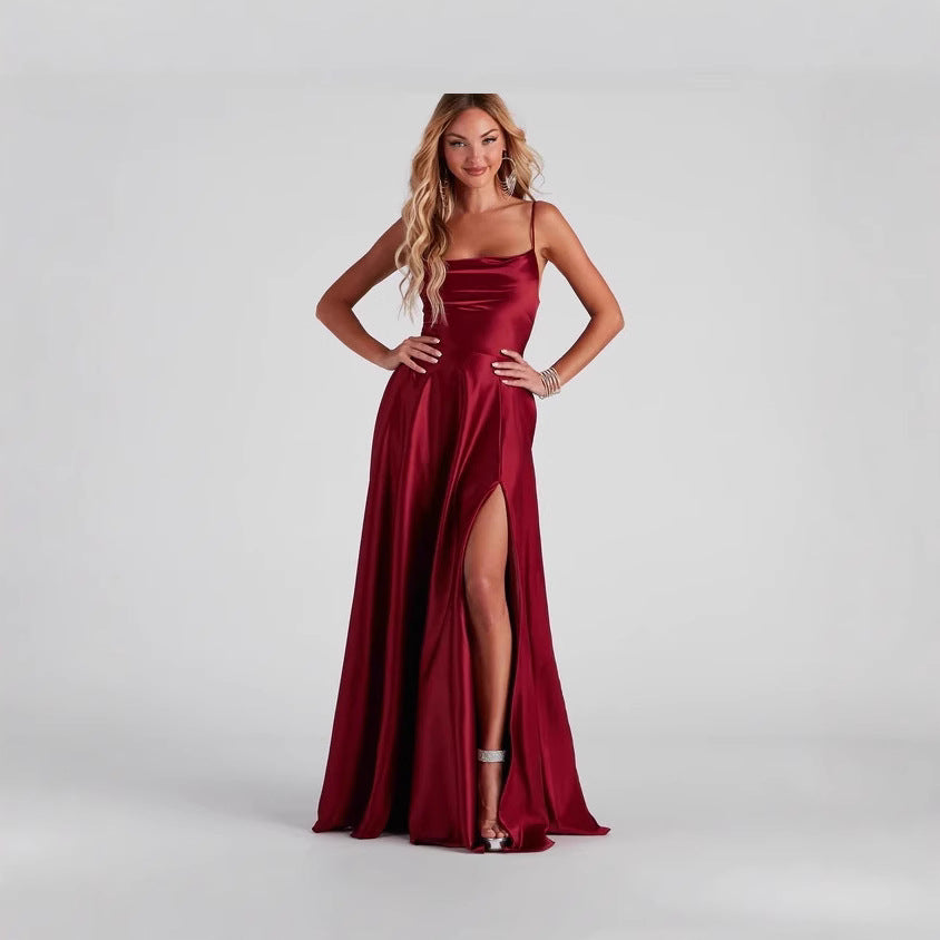 Women Clothing Sexy Slimming Slim Fit Backless Sling Waist Formal Dress