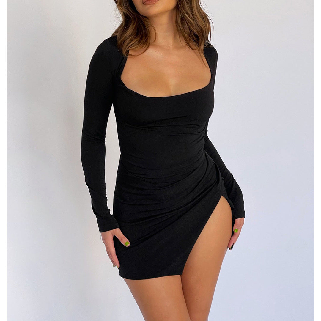 Long Sleeve Open Back Tie Neck Wrap Waist Bodycon Mini Dress 2