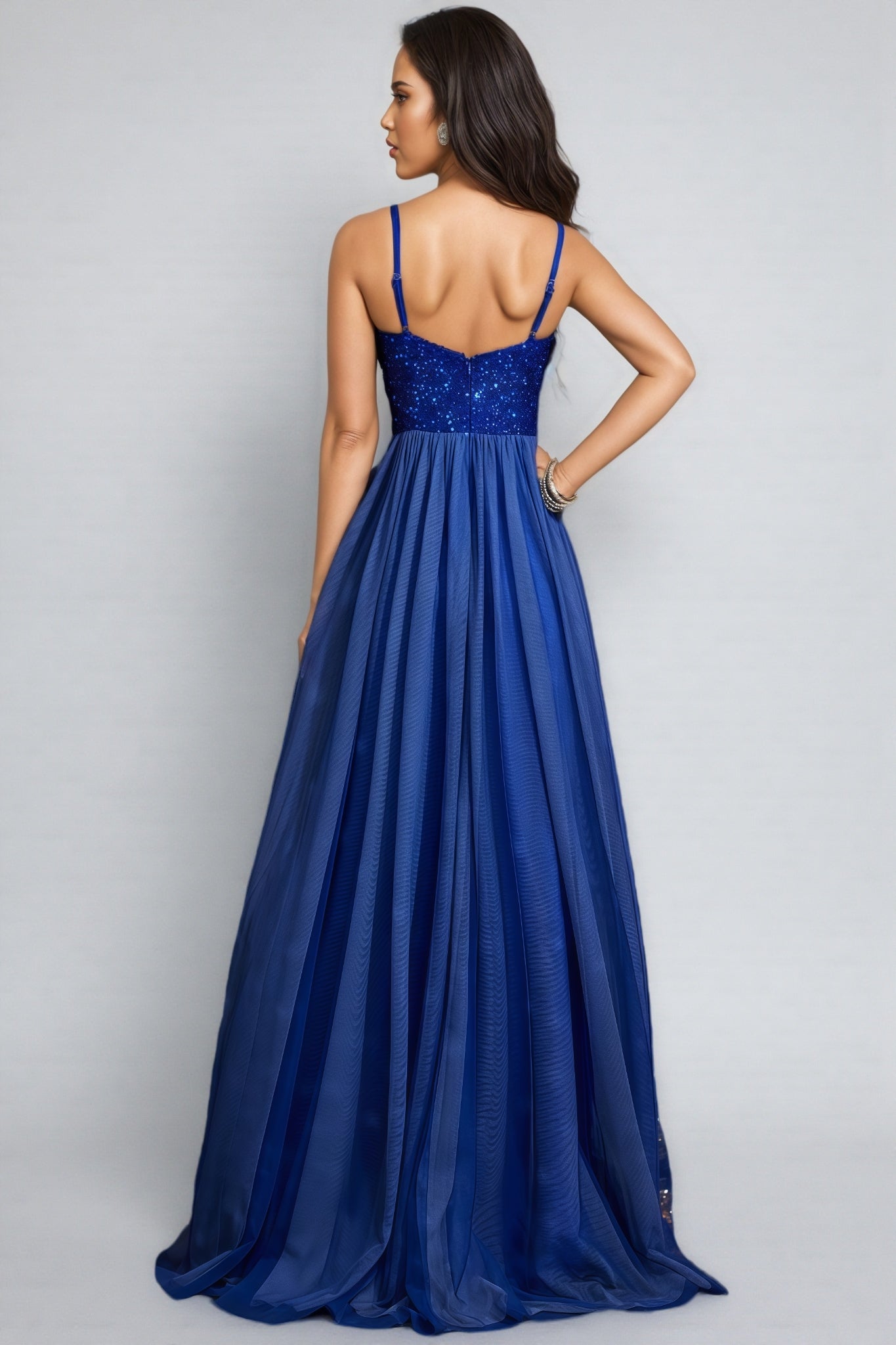 Esricf Blue Strapless Sequin Maxi Dress - View 5