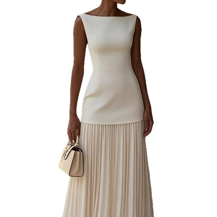 Boat Neck Sleeveless Pleated Maxi Two Piece Set 2