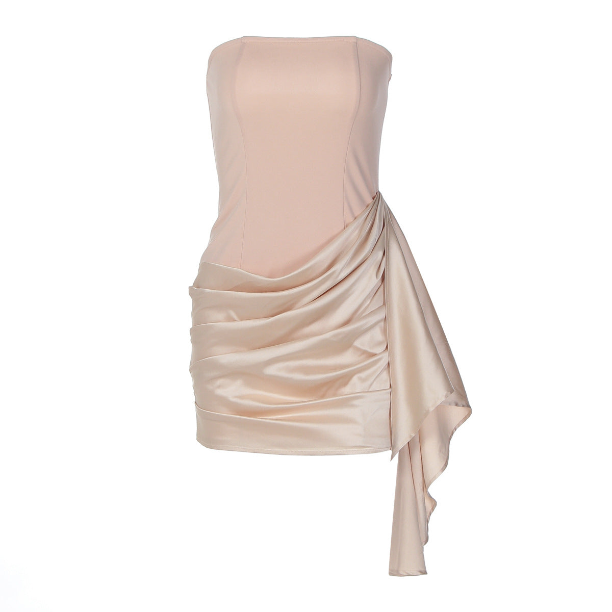 Strapless Satin Draped Wrap Skirt Bodycon Mini Dress 5