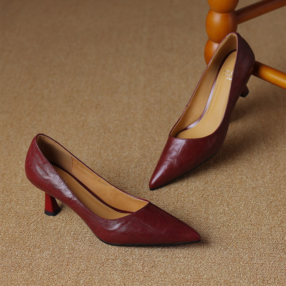 Pointed Toe Slip On Sculpted Mid Heel Pumps
