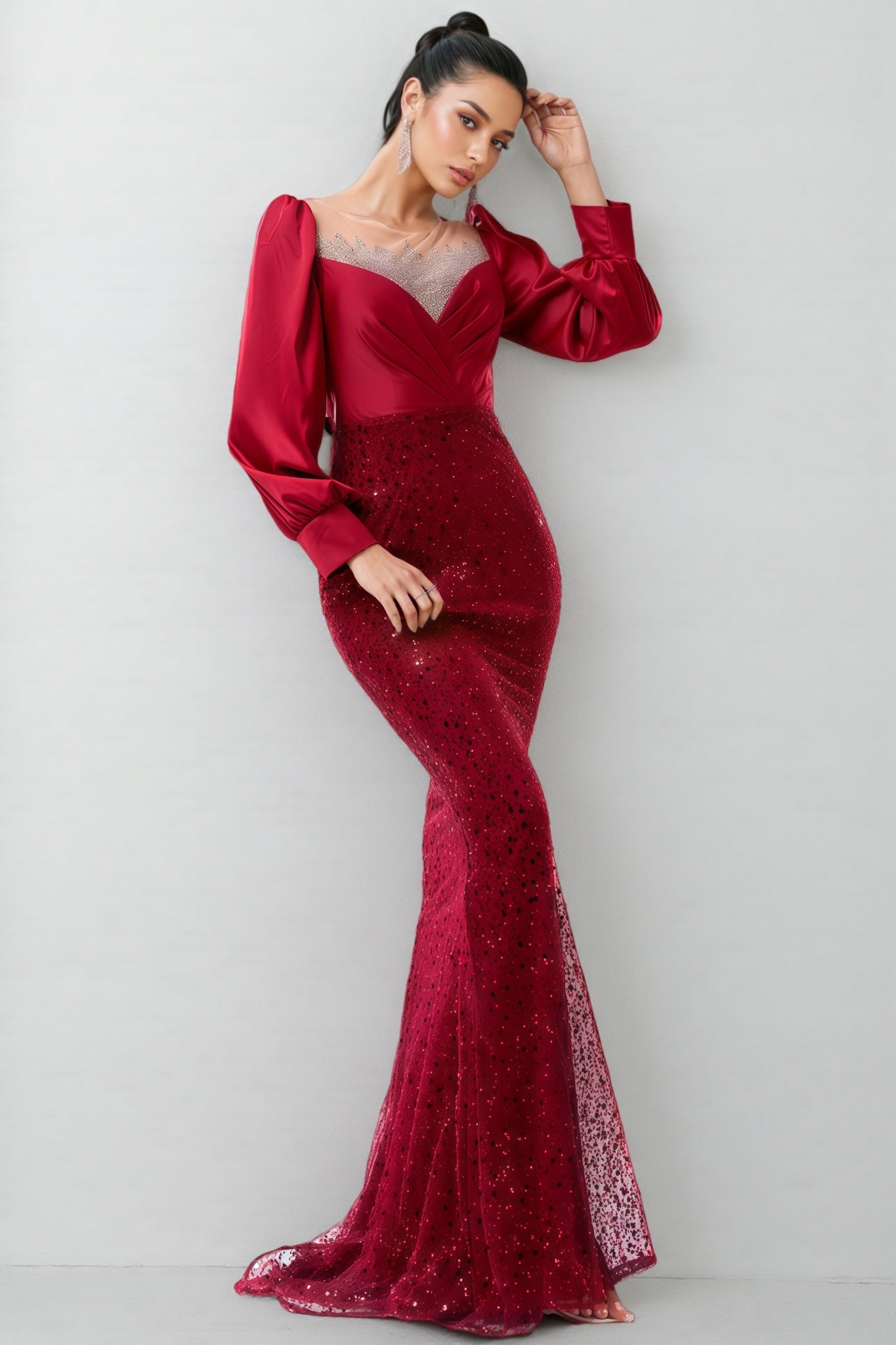 Paxton Red Round Neck Sequin Maxi Dress - View 4
