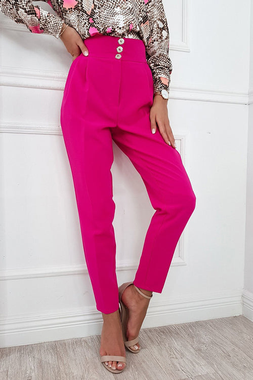 Button High Waist Trouser Pants