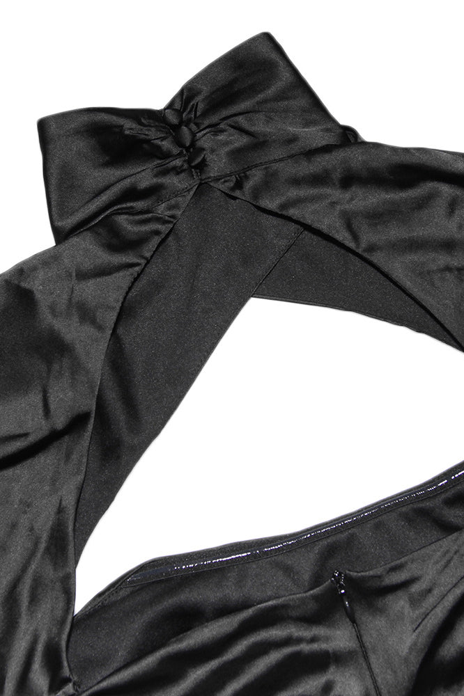 Satin Cowl Neck Long Sleeve Cut Out Ruched Bodycon Dress