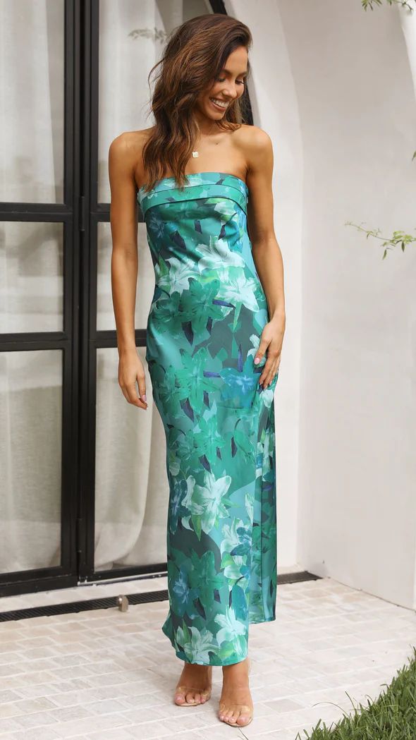 Satin Strapless Cowl Back Ruched Back Strap Maxi Dress