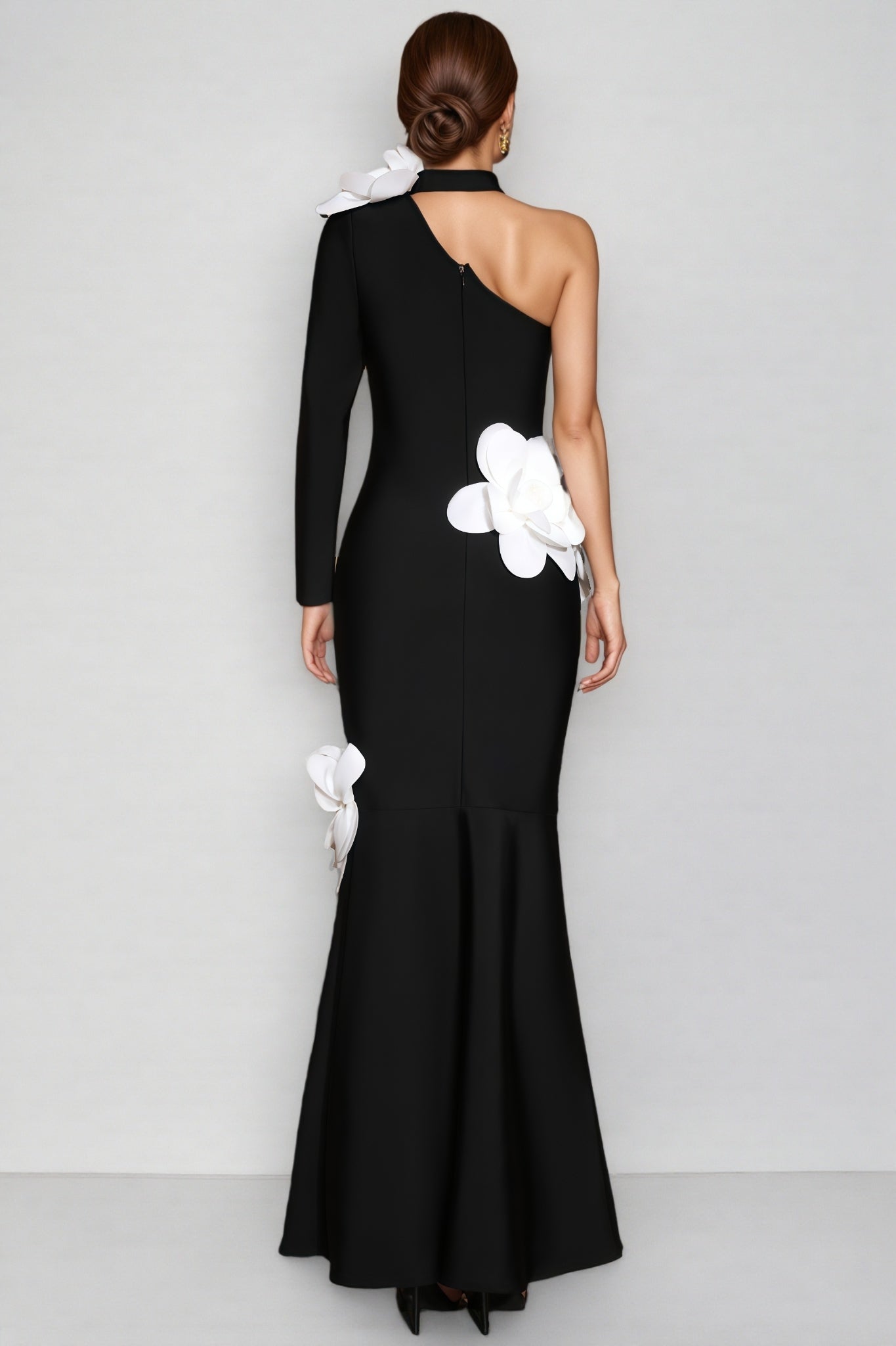 Zellk One Shoulder 3D Floral Bandage Maxi Dress - View 6