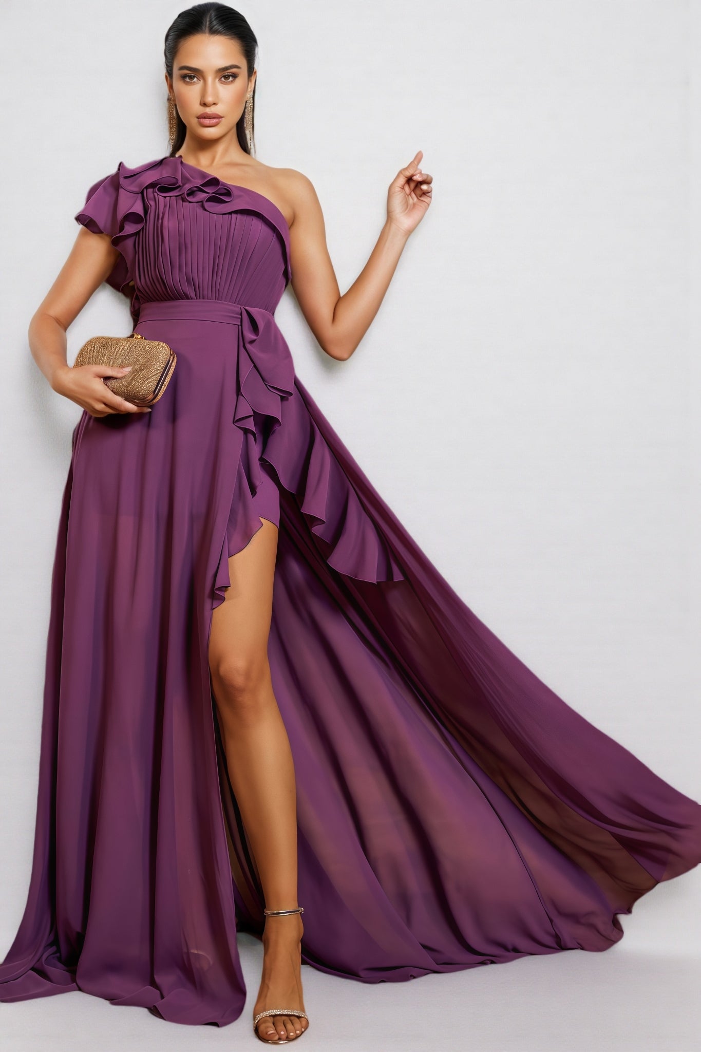 Autuk Chiffon Lace Split Maxi Dress - View 3