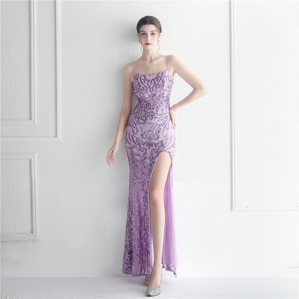 Positioning Floral Sequin Sexy Strap Tube Top Nightclub Dress Dinner Star Evening Dress - FashionAxe