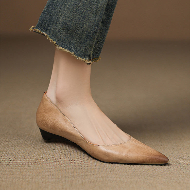 Pointed Toe Slip On Low Wedge Flats