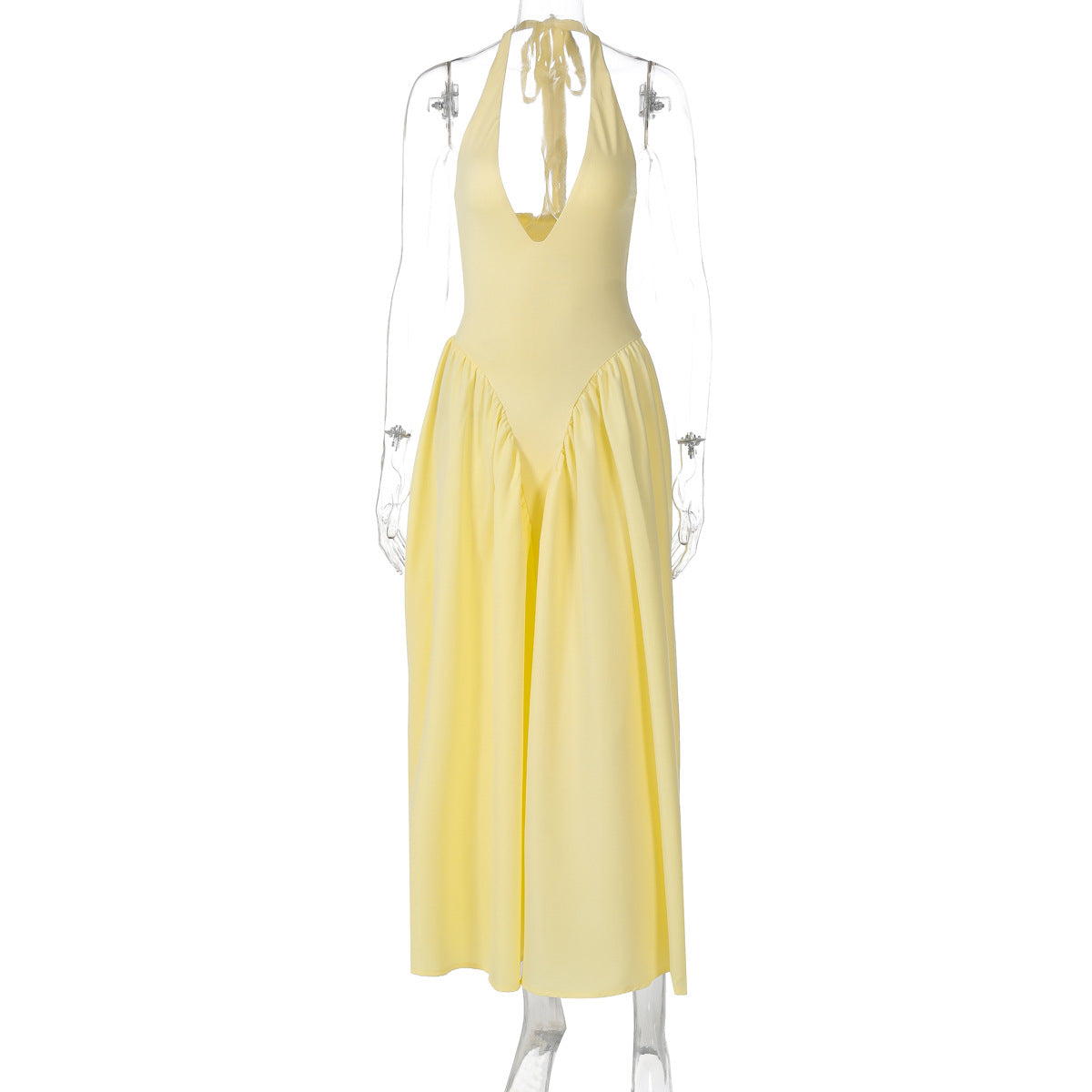 Halter Deep V-Neck Backless Satin Midi Dress 8