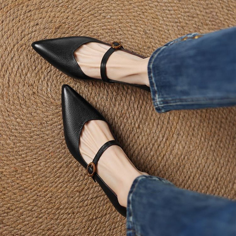 Pointed Toe Buckle Strap Kitten Heel Mary Jane Pumps