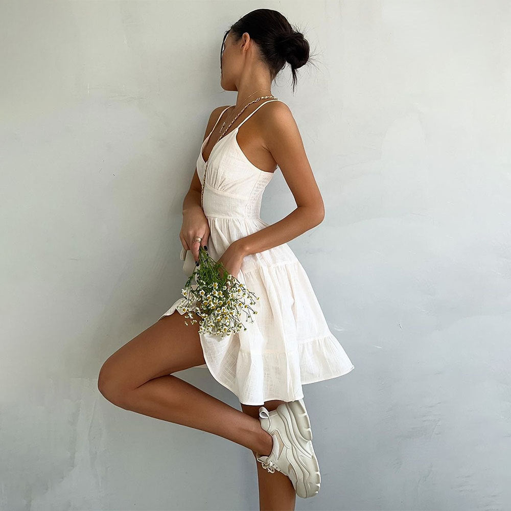 V-Neck Spaghetti Strap Tiered A-Line Mini Dress 2