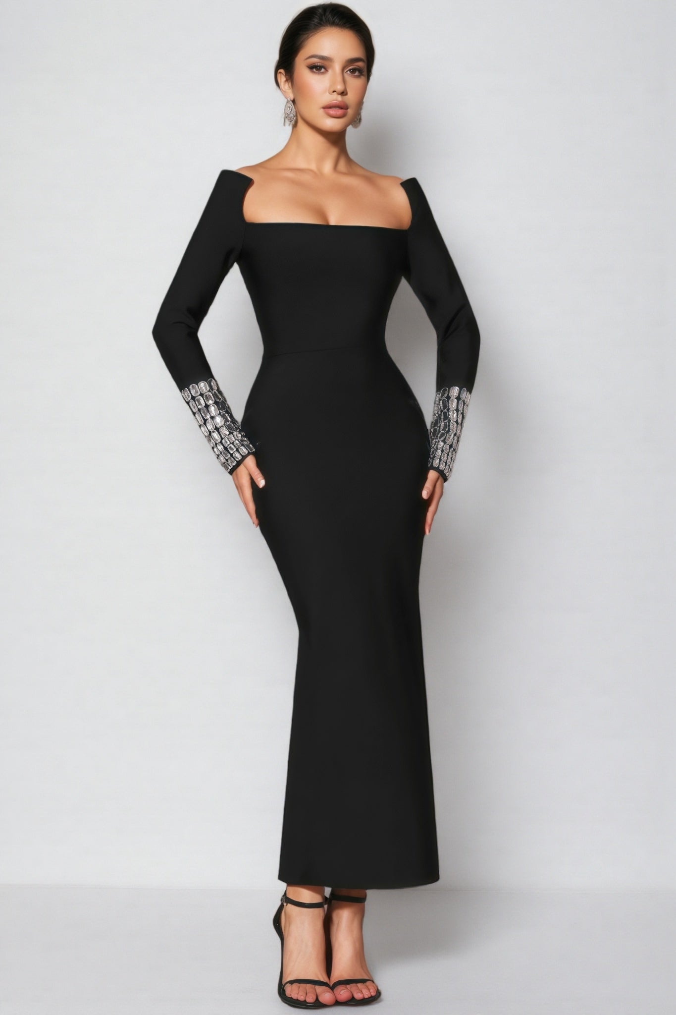 Log Square Diamond Square Neck Maxi Dress - View 2