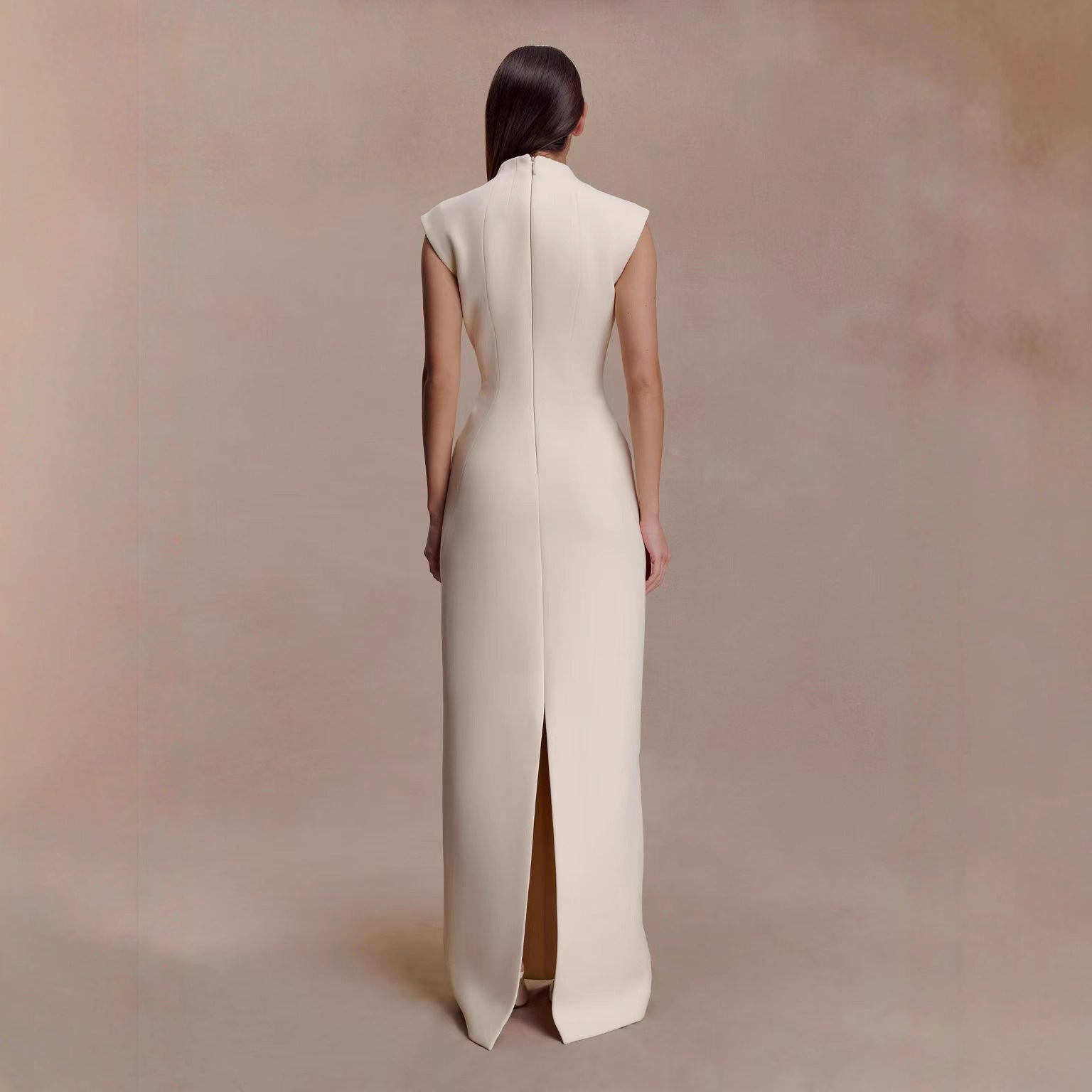 Sleeveless Mock Neck Double Cut Out Hardware Bodycon Maxi Gown