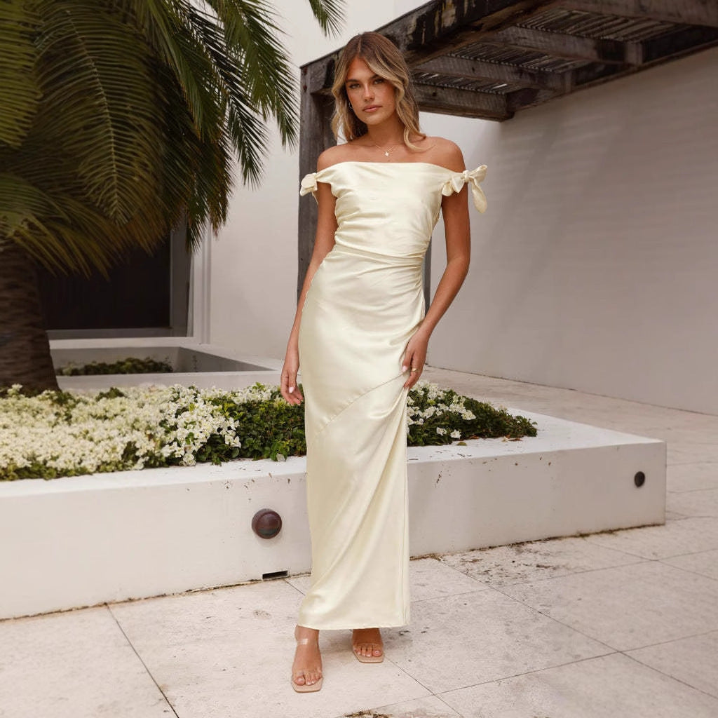 off the Shoulder off Neck Bandage Refined Stretch Skinny Sheath Maxi Dress