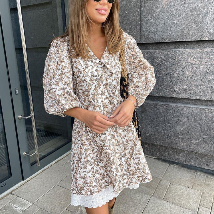 Mariola Minimalist Women's Blouse Dress with Floral Pattern and Puff Sleeves Everyday Luxe Edit