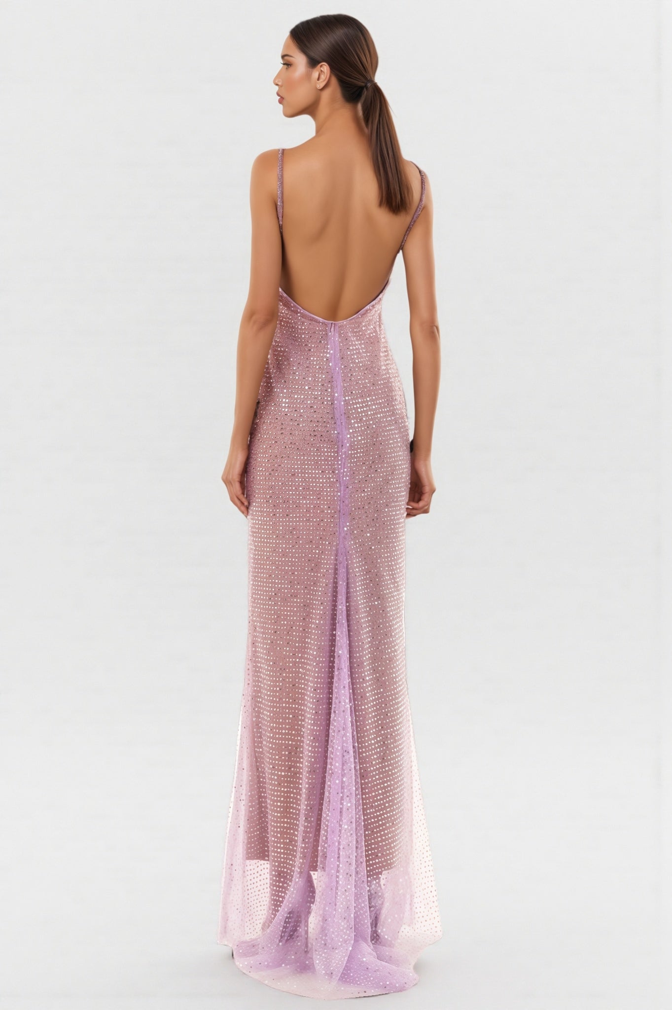 Sequin Cowl Neck Spaghetti Strap Ruched Mermaid Gown