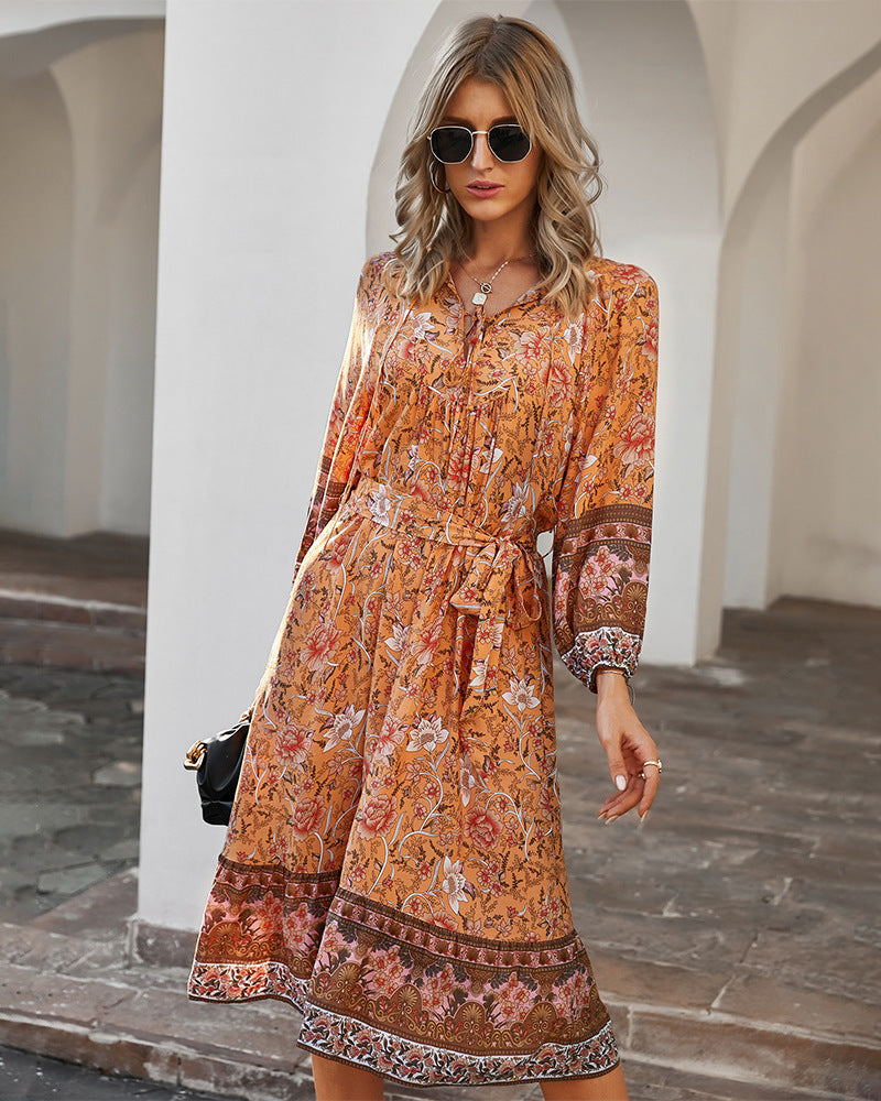 Satin Floral Ruffle Midi Dress
