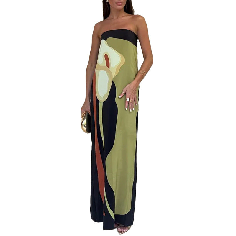 Strapless Floral Print Column Maxi Gown