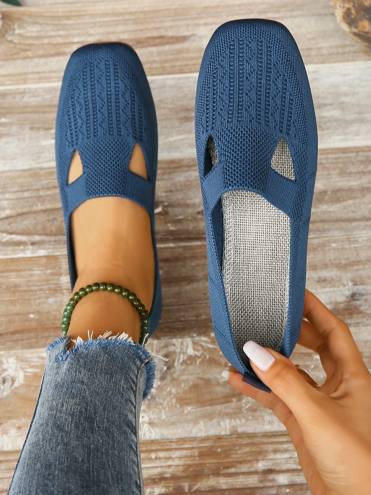 Navy knits hollow slip on shoes
