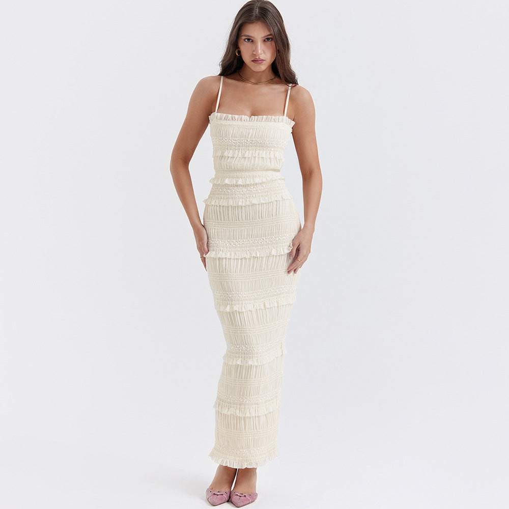High Elastic Sequin Lace Slim Fit Backless Maxi Dress Cami Dress - View 3