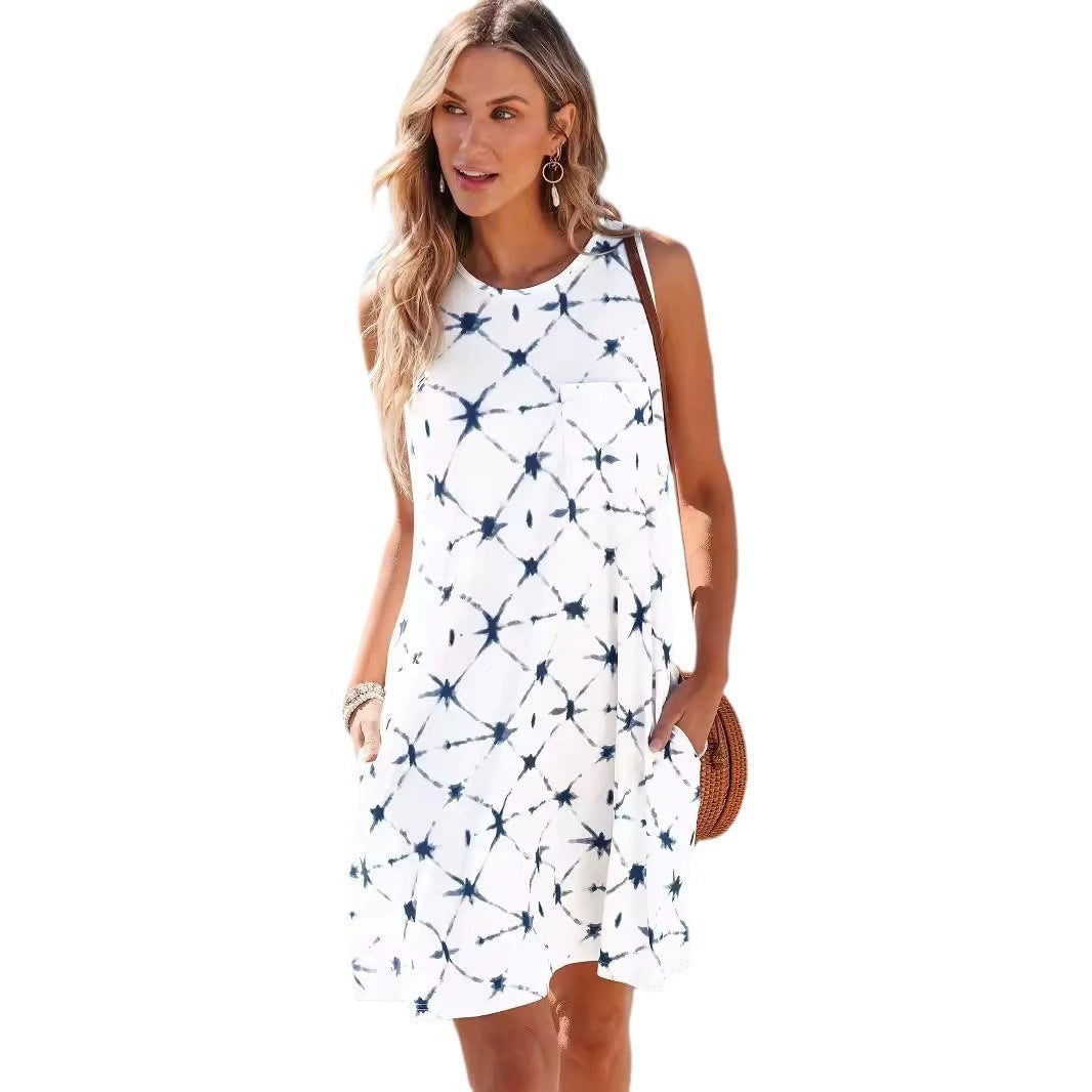 Tie Dye Sleeveless Pocket Shift Mini Dress 4