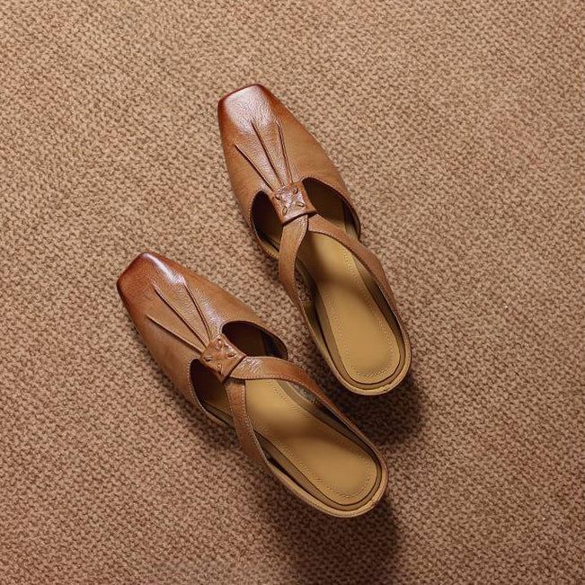 Square Toe Knot Strap Flat Mules