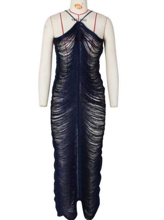 Fringe Halter Neck Back Slit Sleeveless Maxi Gown