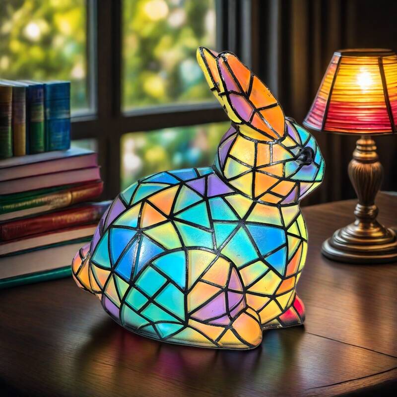 Stained Glass Mosaic Rabbit Accent Table Lamp