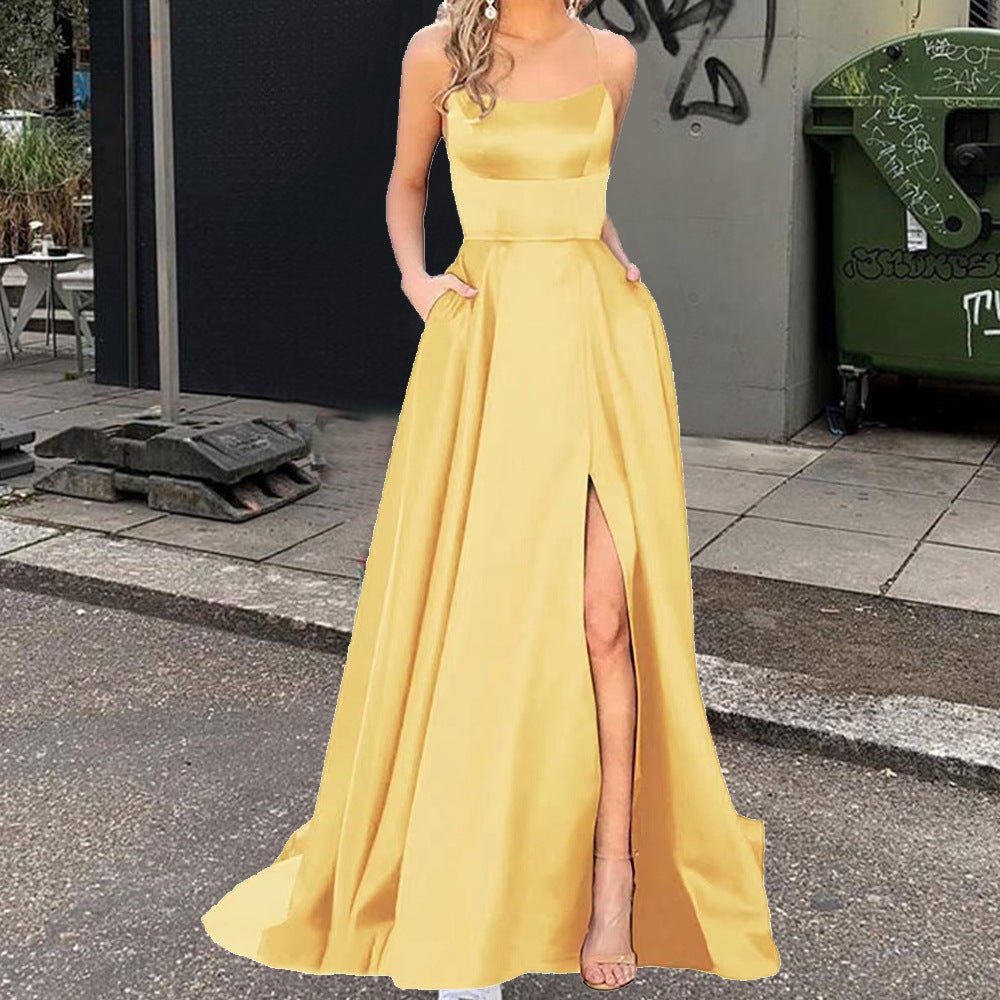 Satin Halter Neck Mermaid High Split Maxi Dress