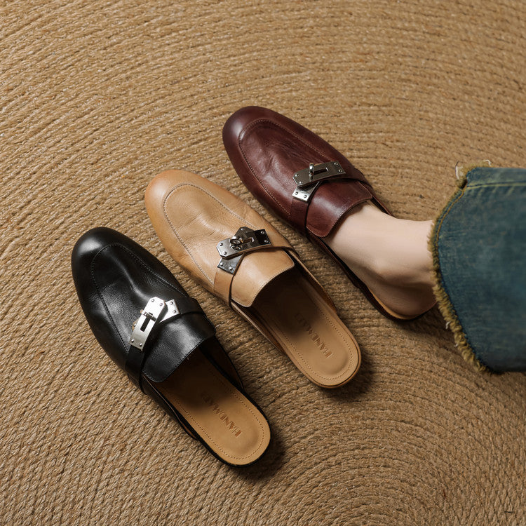 Round Toe Buckle Backless Loafer Mules