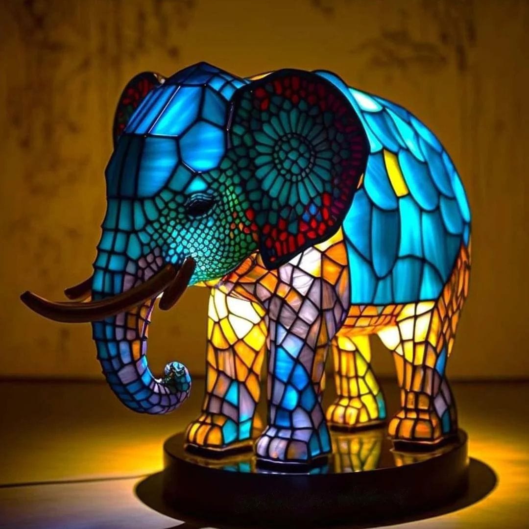 Stained Glass Elephant Table Lamp