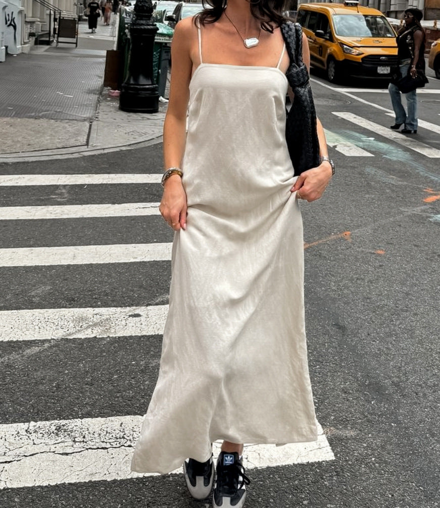Satin Square Neck Spaghetti Strap Slip Maxi Dress 2