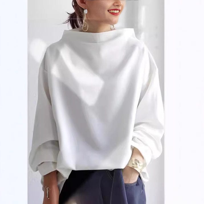 Mock Neck Long Sleeve Drop Shoulder Top