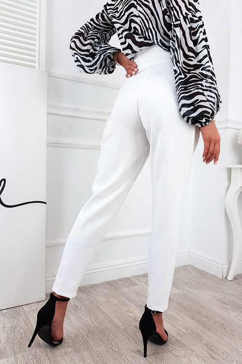 Button High Waist Trouser Pants