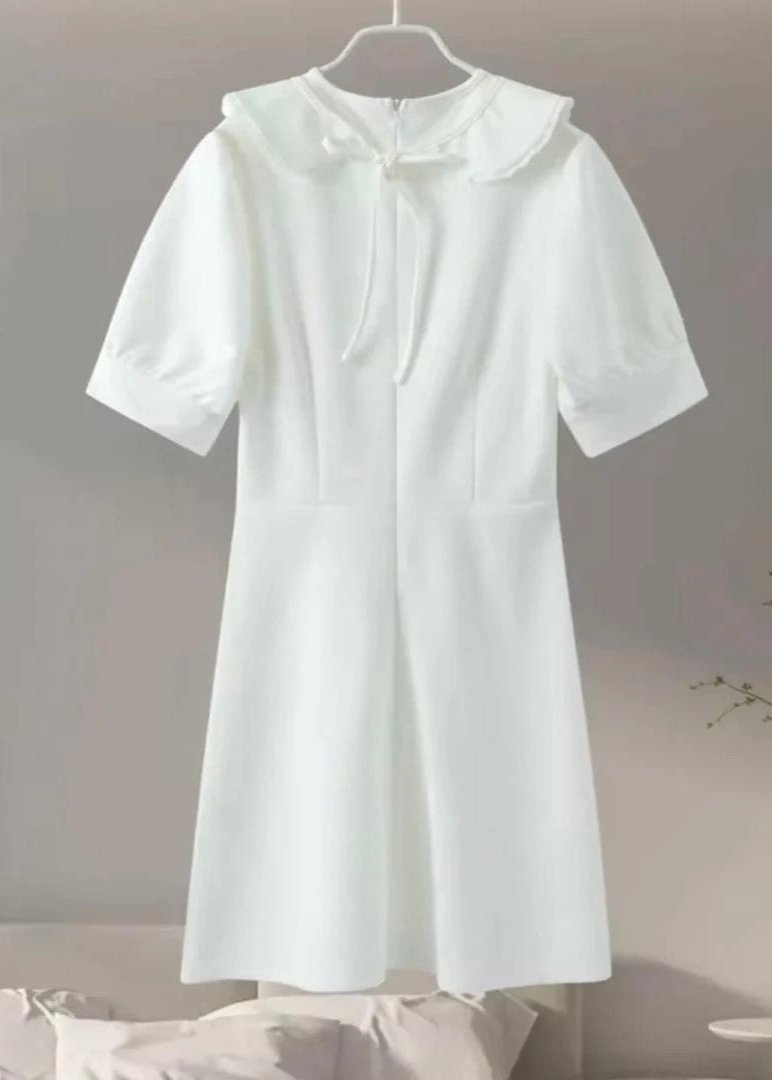 Pearl Button Peter Pan Collar Puff Sleeve A-Line Mini Dress