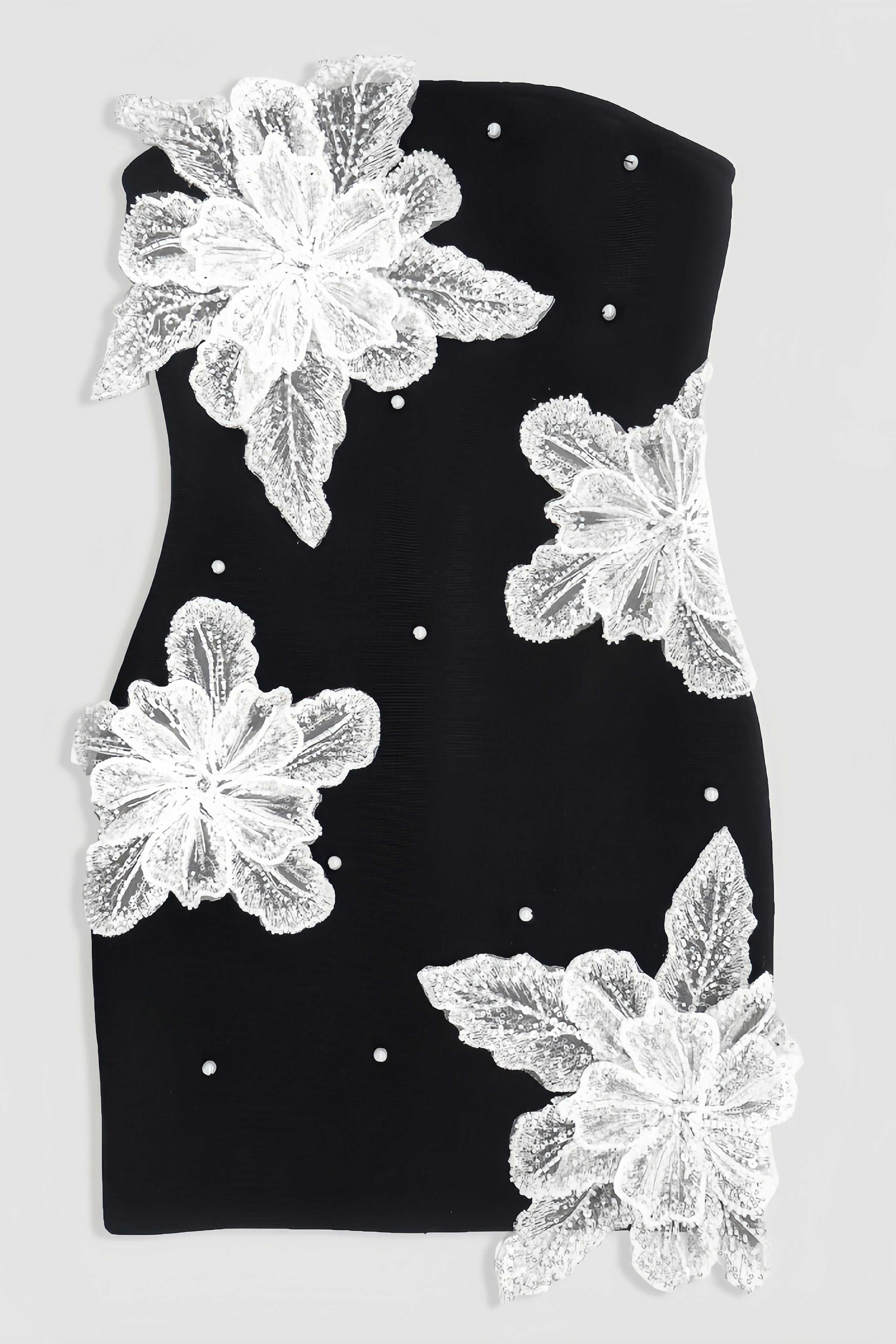 Floral Applique Strapless Beaded Bodycon Mini Dress