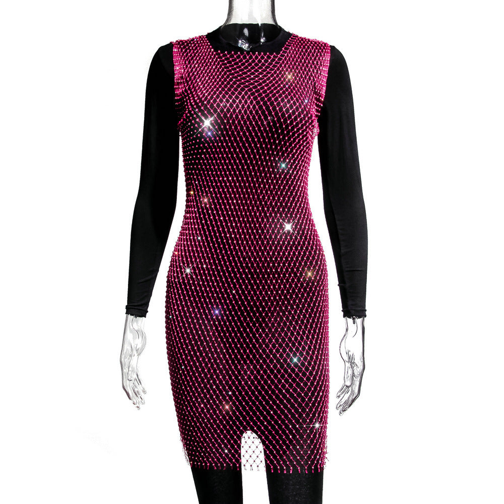 Rhinestone Fishnet Mesh Sleeveless Sheer Mini Beach Cover Up 12